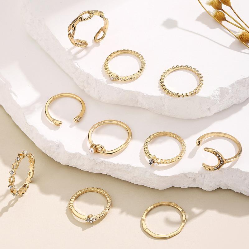 Jewelry Alloy Ring Fashion Versatile Moon Love Index Finger Ring Set Personalized Geometric Stacking Joint