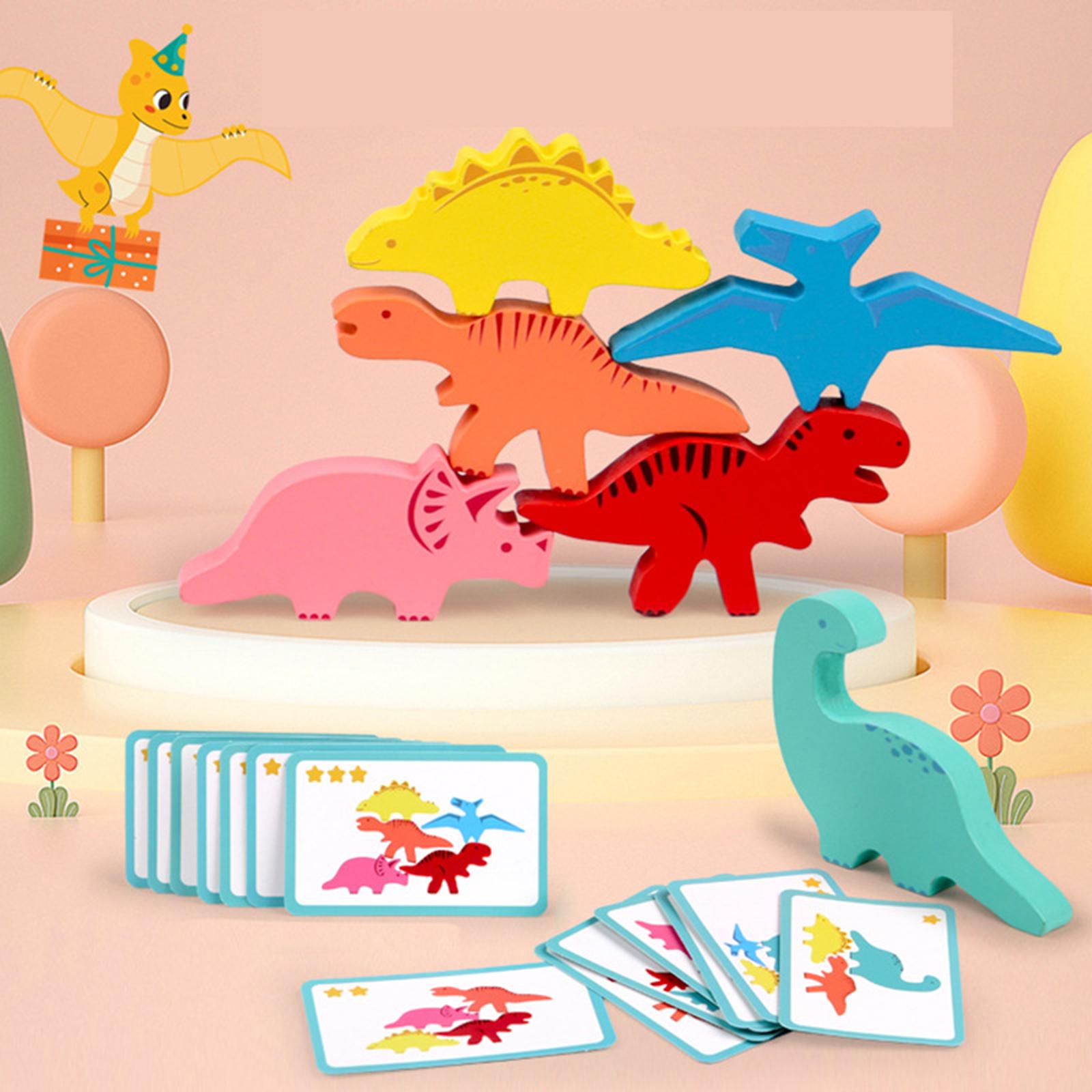 

Веселые складывающиеся динозавры, 6-элементная деревянная игрушка для складывания для малышей, красочная игрушка для балансировки динозавров, развивает мелкую моторику и ловкость One Size