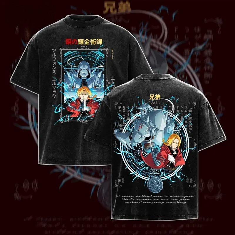 Edward Alphonse Elric Print T-shirt Anime Fullmetal Alchemist Clothing Men Women Tshirts Washed T Shirt Harajuku Cotton Tops