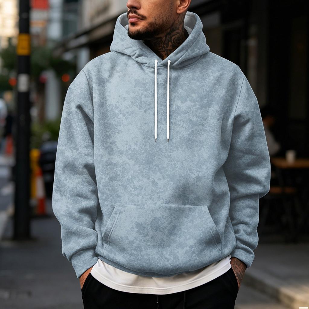 Men's Vintage Print Hoodie with Single Pocket Casual Pullover