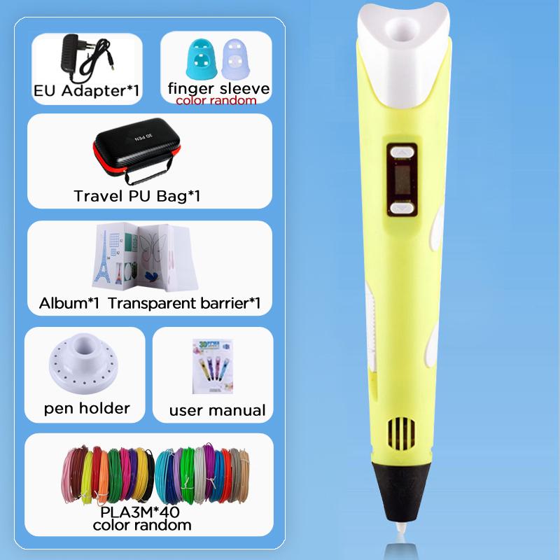 Kinder 3D-Stift 3D-Zeichen Druckstift LCD-Bildschirm Netzteil 40 Farben 200M PLA-Filament Kinder Jungen Mädchen Geburtstag DIY-Geschenk