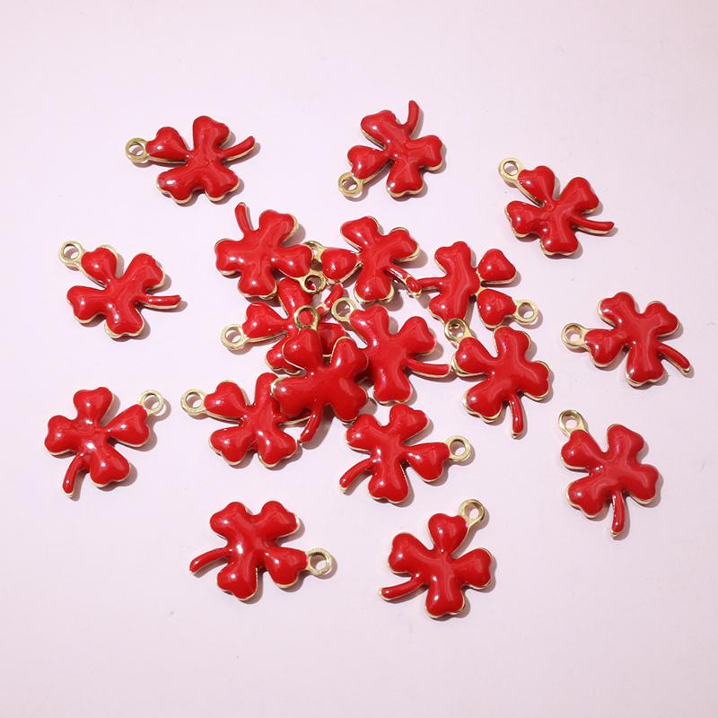 20pcs 13x10mm Stainless Steel Enamel Clover Flower Charms Pendant Stainless Steel DIY Jewelry Making Accessories Findings