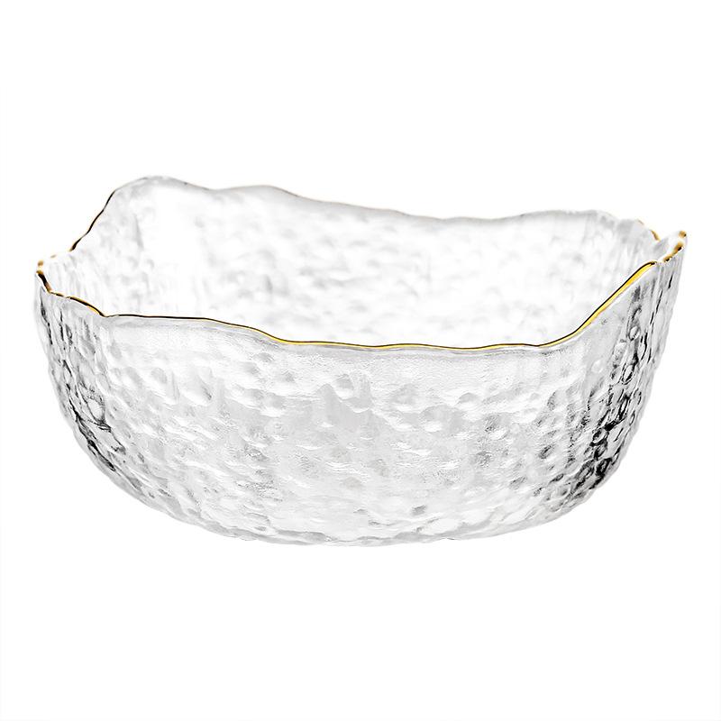 Xingxuan Golden edged Glass Bowl Transparent Fruit Plate Vegetable Salad Bowl Home Creative Cold Vegetable Bowl
