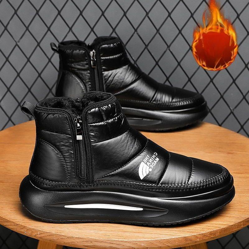 Herren Klettverschluss Übergröße Dicke Sohle Höhenerhöhung Winter Warm Fell Schneestiefel Gepolstert Gefüttert Stiefeletten Rutschfest Wandersneakers Baumwollstiefel