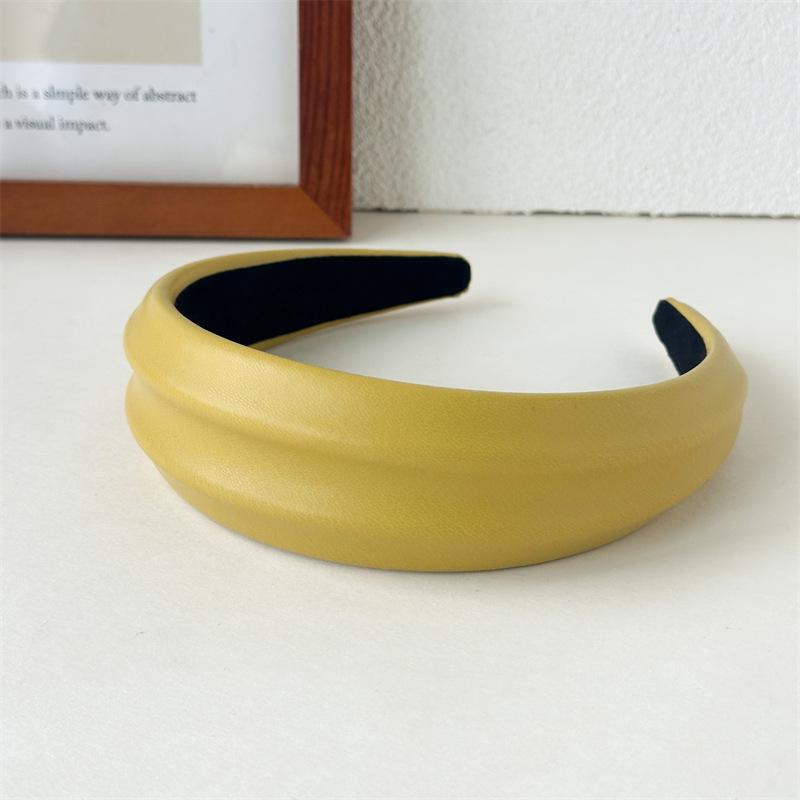 Korean Vintage Wide Hairband For Women PU Leather Solid Color Headbands Simple Temperament Elegant Hair Hoop Tie Hair Accessories Headwear