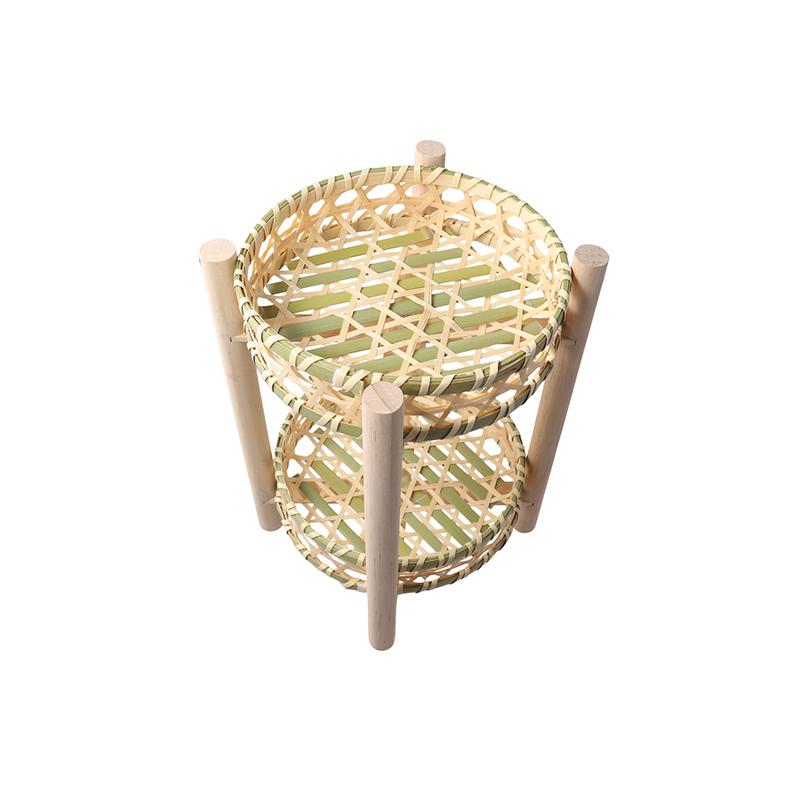 1set Multi Layered Basket Rustic Wooden Frame Fruit Basket For Home Kitchen Bamboo Weaving Basket Small 18/20cm