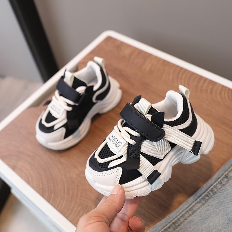 Kids Breathable Mesh Casual Velcro Dad Sneakers Unisex Children Running Sport Shoes 22 чёрный