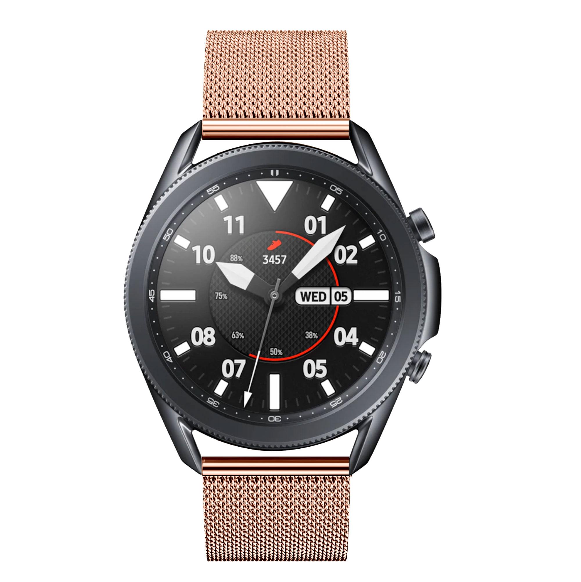 

Buckle Design Stainless Steel Fine Mesh Milanese Smart Watch Strap Replacement for Samsung Galaxy Watch3 45mm Rose Gold