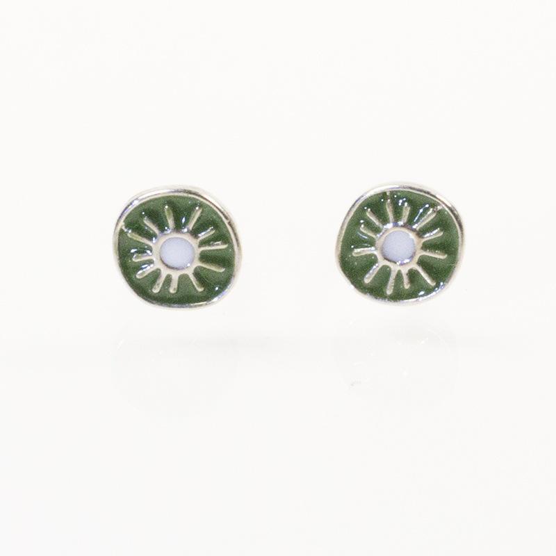 S925 Silver Needle Summer Fresh Kiwi Earrings, Korean Style Cute Girl Fruit Student Earrings Basic Earrings серебряный