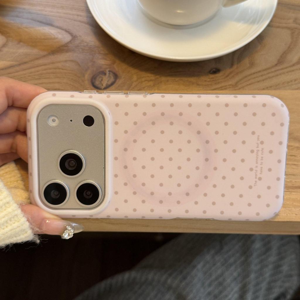 Trendy Double-Layer Magnetic Pink Polka Dot Phone Case for iPhone 17 Pro Max - Drop-Proof Design