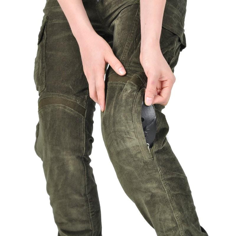 Womens Corduroy Motorcycle Riding Pants With Kevlar Reinforcement Extended Silicone Grip