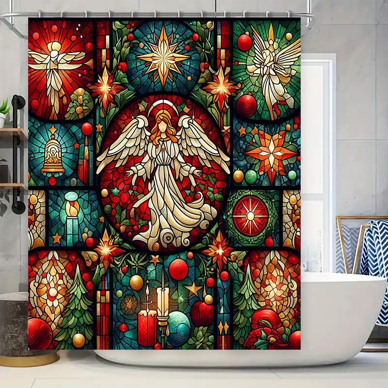 

Christmas-themed Shower Curtain Festive Decorations with Angel Motif in Vivid Colors Perfect for Your Bathroom 90x180cm