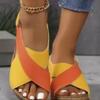Dames Sandalen met Kleurcontrast en Sleehak, Gekruiste Bandjes Open Teen Zomerschoenen, Comfortabel Ademend Buiten S… Meer
