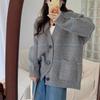 Autumn and Winter New Loose Large Size V-neck Striped Sweater Lazy Style Retro Hong Kong Style Women Wear Casual Coat