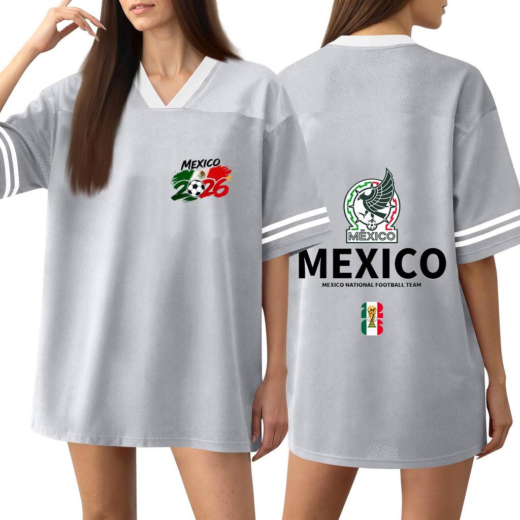 Women's V Neck Short Sleeve Sports Jersey Shirt Mexico National Football Team Soccer Fan Apparel World Cup 2026 Inspired Design