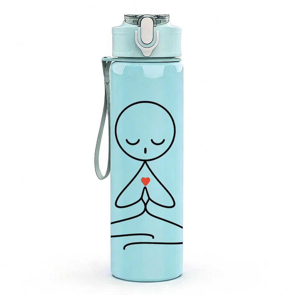 1PC Meditation Stick Figure Line Art 750ml Color Plastic Sports Water Bottle Leakproof Flip Straw Lid Suitable for Sports Office Home Use