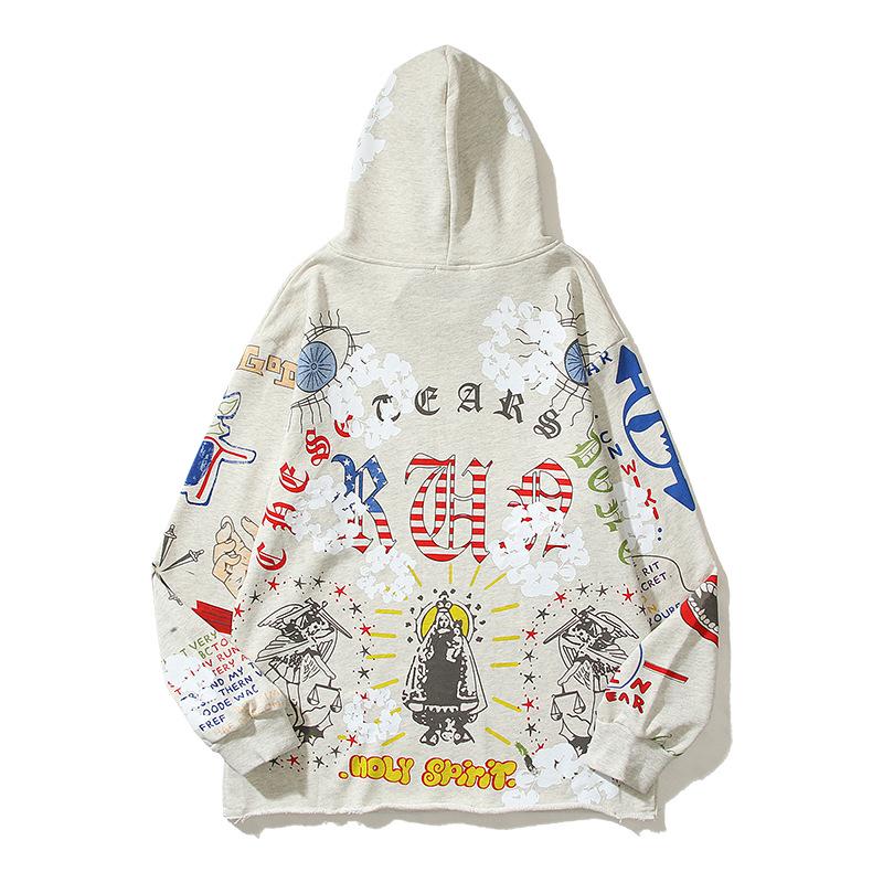 2024 Unisex Vintage Ripped Hoodie with Graffiti Print – Loose Fit, Autumn/Winter Trendy
