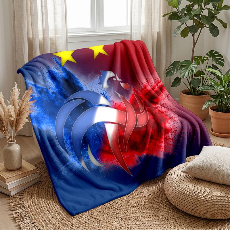 France Football Printed Flannel Blanket Skin Friendly Warm Decorative Throw for Indoor Couch Bed Daily Use
