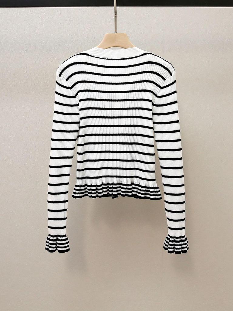 Autumn V-Neck Color Block Knitted Cardigan - French Style for Women