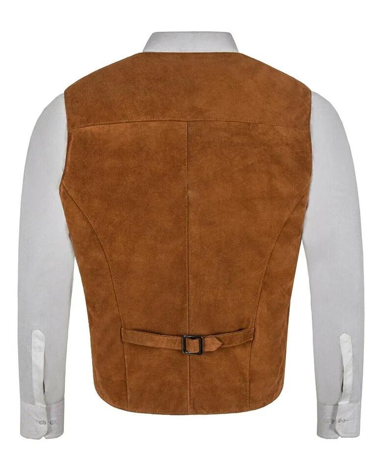 Tan Suede Men's Vest Coat Soft Handmade Fashion Formal Wear Genuine Leather Lambskin