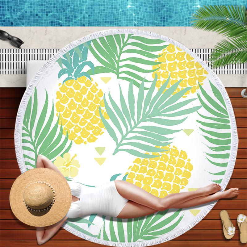 Tropical Fruit Pineapple Beach Towel Microfiber Floral Bath Shower Towels Round Beach Blanket Summer Swimming Shawl Yoga Mat