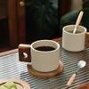 300ml Antique Ceramic Tea Cup with Tray Vintage Wooden Handle Coffee Cup Home Office Mug Birthday Gift Breakfast Mug Home Decor
