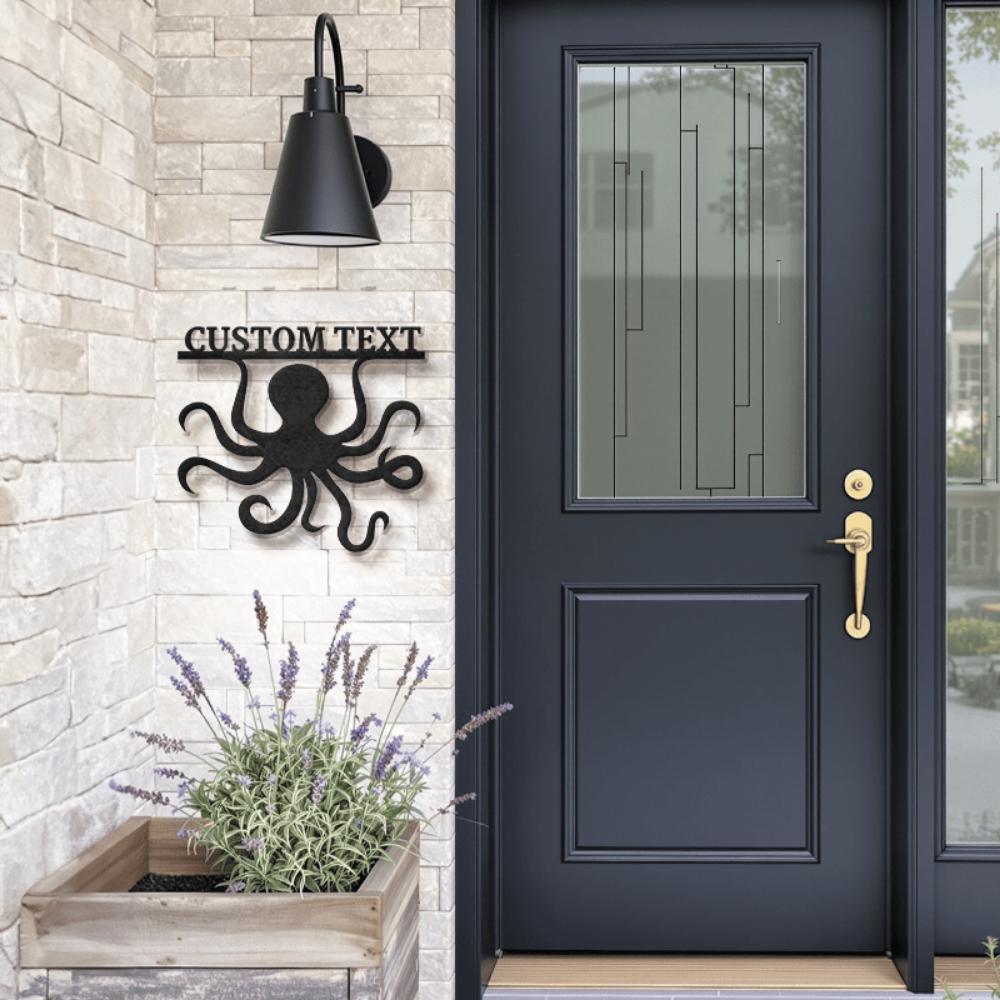 Custom Octopus Metal Door Plaque Handmade Engravable Address Numbers Retro Outdoor Wall Decor