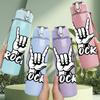 1PC Rock On Hand Gesture Sign Print 750ml Color Plastic Sports Water Bottle Leakproof Flip Straw Lid Suitable for Sports Office Home Use