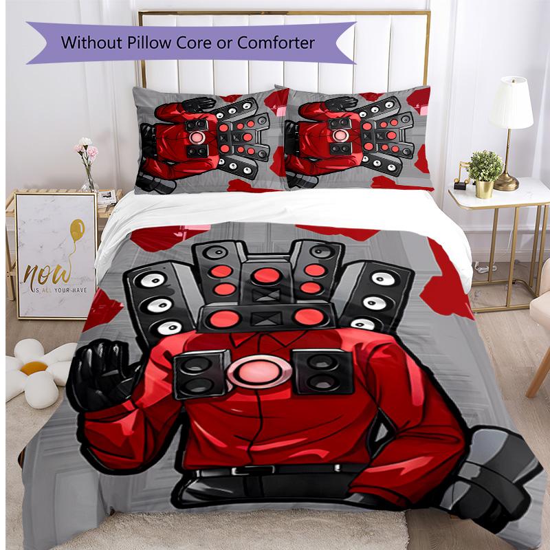 Skibidi Toilet Printed 3PCS Bedding Set Soft Breathable Duvet Cover Pillowcases Set Washable Bedroom Decor Home Gift
