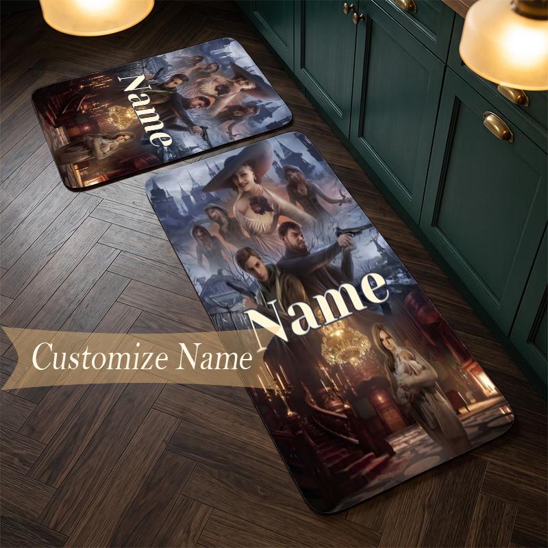 Resident Evil (1) Customize Name Flannel Kitchen Mat Soft Non-Slip Kitchen Floor Runner Rug for Home Kitchen Decor