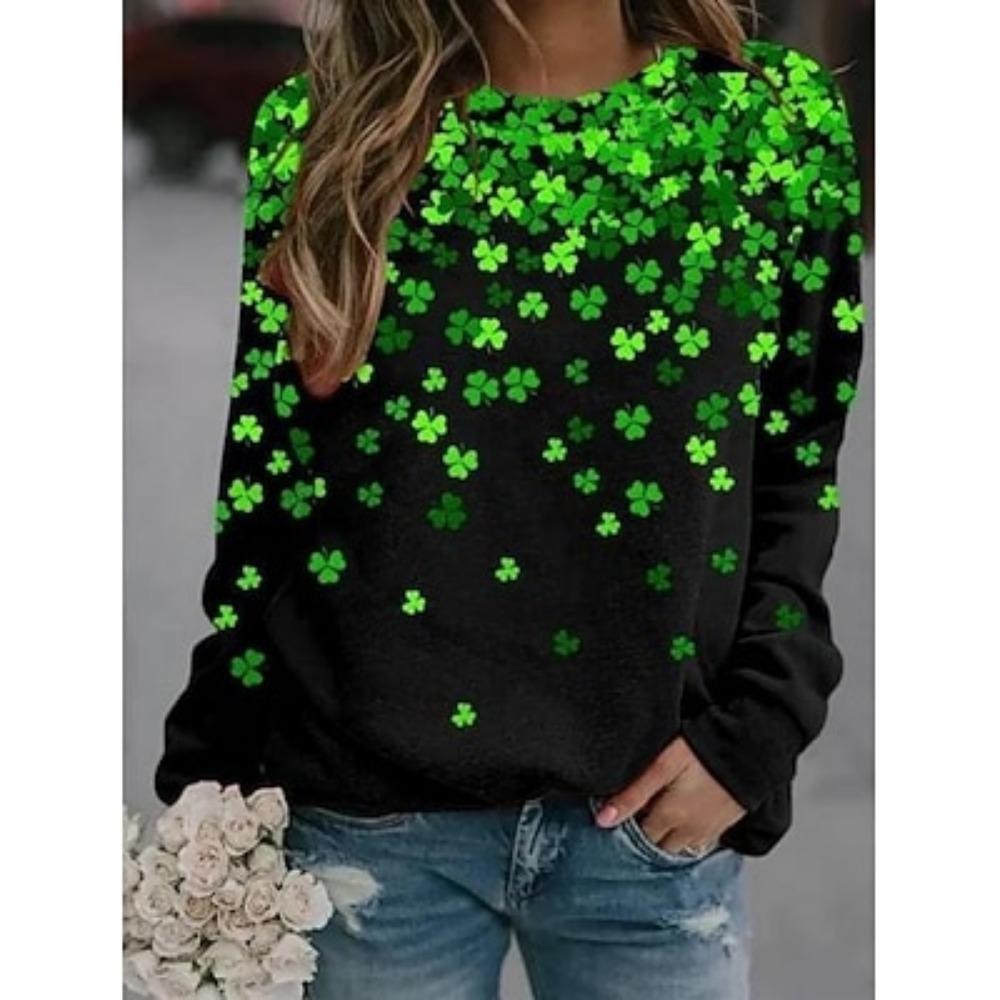 Women's Shamrock Active Sportswear Long Sleeve Round Neck Regular Tops St.Patrick's Day Casual Sports Print
