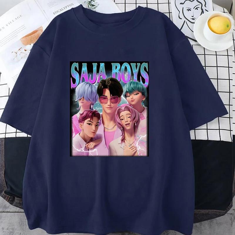 Letní pánské populární K-Pop Devil Hunter Saja chlapecké vzorované tričko s krátkým rukávem 100% čistá bavlna módní oblečení top