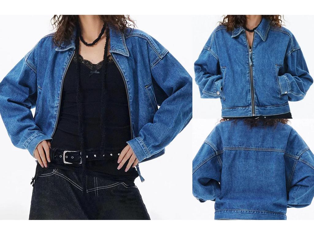 2025 Autumn Women's European & American Street Style Denim Jacket - Trendy Cotton Lapel with Long Sleeves
