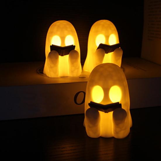 Yousheng Halloween Ghost Reading Night Light Plastic Black Screaming Ghost Statue Jointed Pumpkin Collectible Figure for Halloween Desk Shelf Home