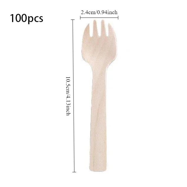 100Pcs Disposable Mini Wooden Spoon Fruit Dessert Forks Spoons Ice Cream Spoon Western Wedding Party Tableware Kitchen Accessory