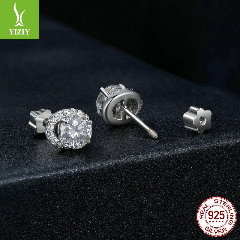 50 Points Shining Moissanite Stud Earrings, High-End Elegant Style S925 Sterling Silver Bright Stud Earrings.