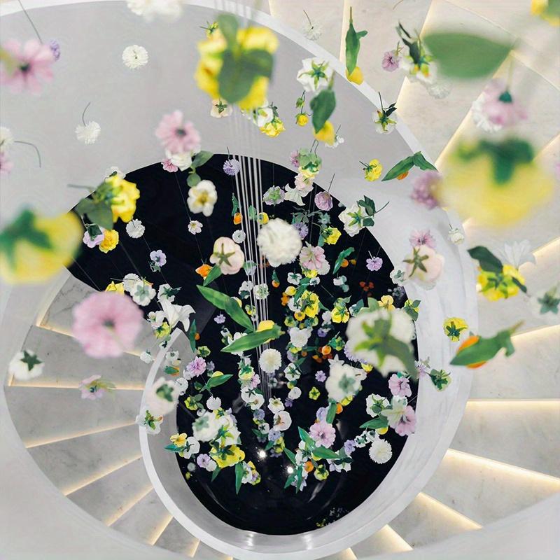 100pcs Boho Fabric Artificial Flowers with 50m Fishing Line Set Hanging Ornaments Featherless Floating Petals Wedding Home Decor