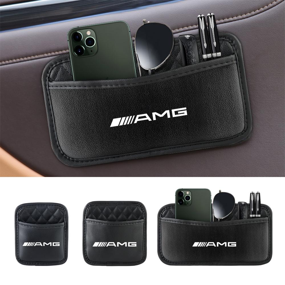1pcs Leather Car Seat Storage Hanging Bag With Adhesive Storage Pocket For AMG W108 W124 W126 W140 W168 W169 W176 W177 W190 W201