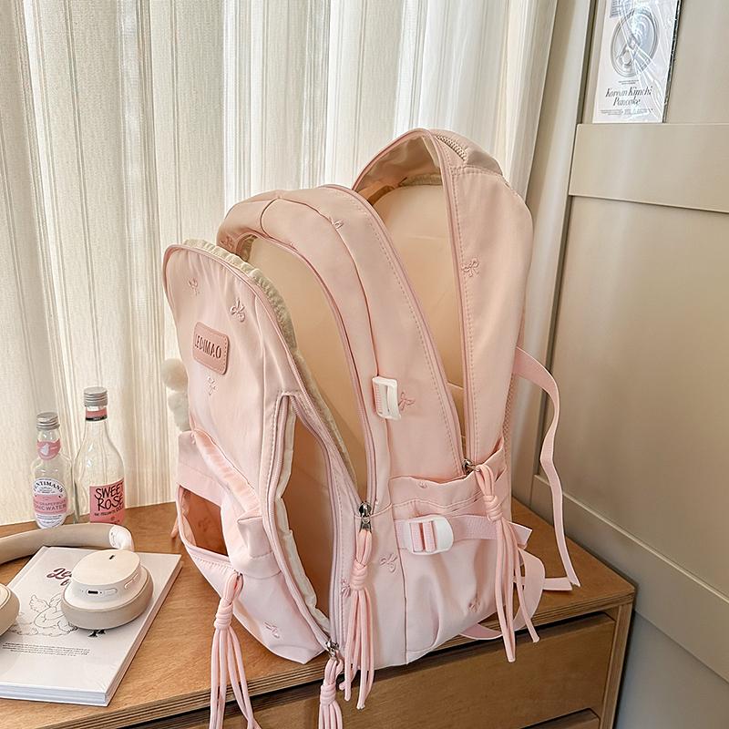 Zaino da scuola per bambina con ricamo a fiocco, grande capacità