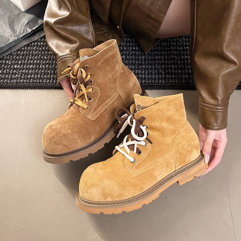Stylish and Handsome~ Thick-soled and Versatile High Martin Boots for Women's 2025 Autumn New Big-headed Pair of Shoelaces Tooling Short Boots