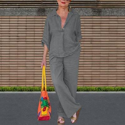 2 Pièces/ensemble Classique Manches 3/4 Anti-boulochage Tenue Décontractée Femmes Petit Haut Lâche Pantalon Long Ensemble Vêtement Quotidien