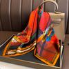 Red National Style Silk Mulberry Silk Silk Scarf Medium Square Scarf Women's Spring and Autumn Neck Protection Scarf Decorative Thin Scarf 71x71