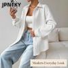 JPNTKY Damskie Vintage Casual Jednokolorowe z Nadrukiem Jesień Zima Długi Rękaw Kołnierzyk POLO Kurtki i Płaszcze