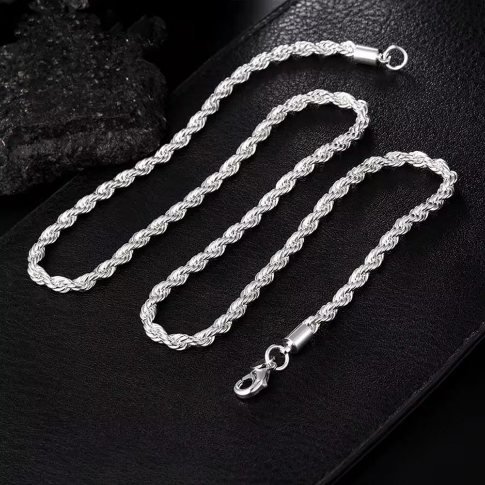 Women Alloy Bracelet Elegant Twisted Silver Jewelry Set for Women Men Unisex Necklace Bracelet with Polished Alloy Lobster Clip