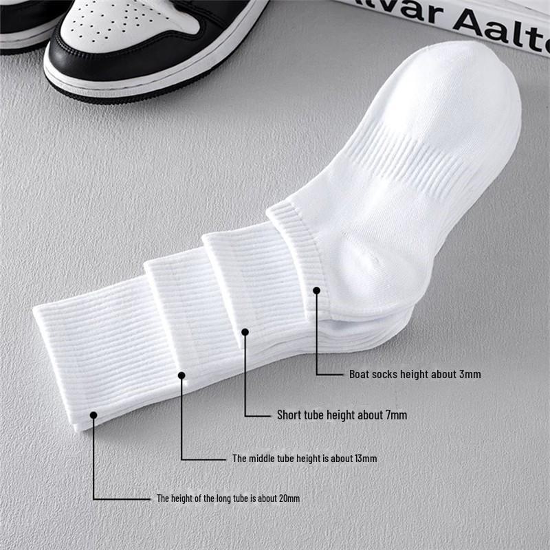 Men's White Summer Basketball Socks - Sweat-Absorbent, Deodorant, Mid-Tube, Ideal for Running & Sports