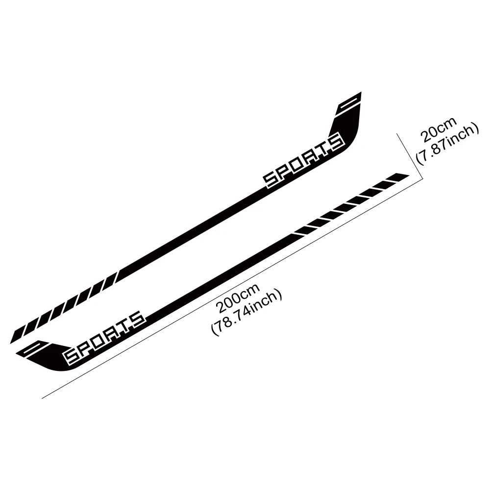 2PCS 200*20cm Sports Racing Stripe Pattern Car Stickers Car Body Side Skirt Decals Waterproof Auto Body Decoration Accessories