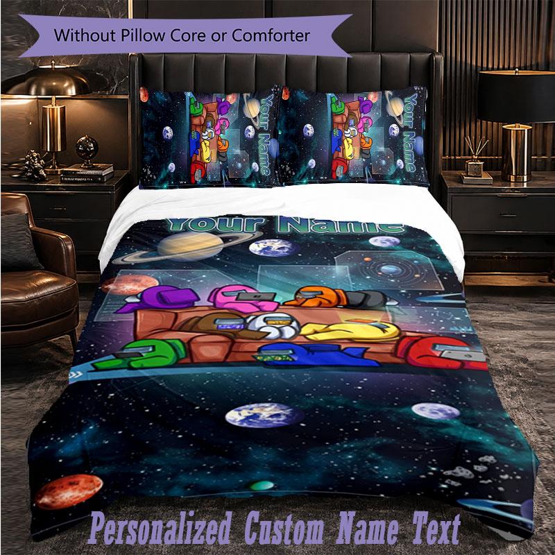 Personalized 3Pcs Bedding SetAmong Us Custom Text Duvet Cover Pillowcase Set Bedroom Gift