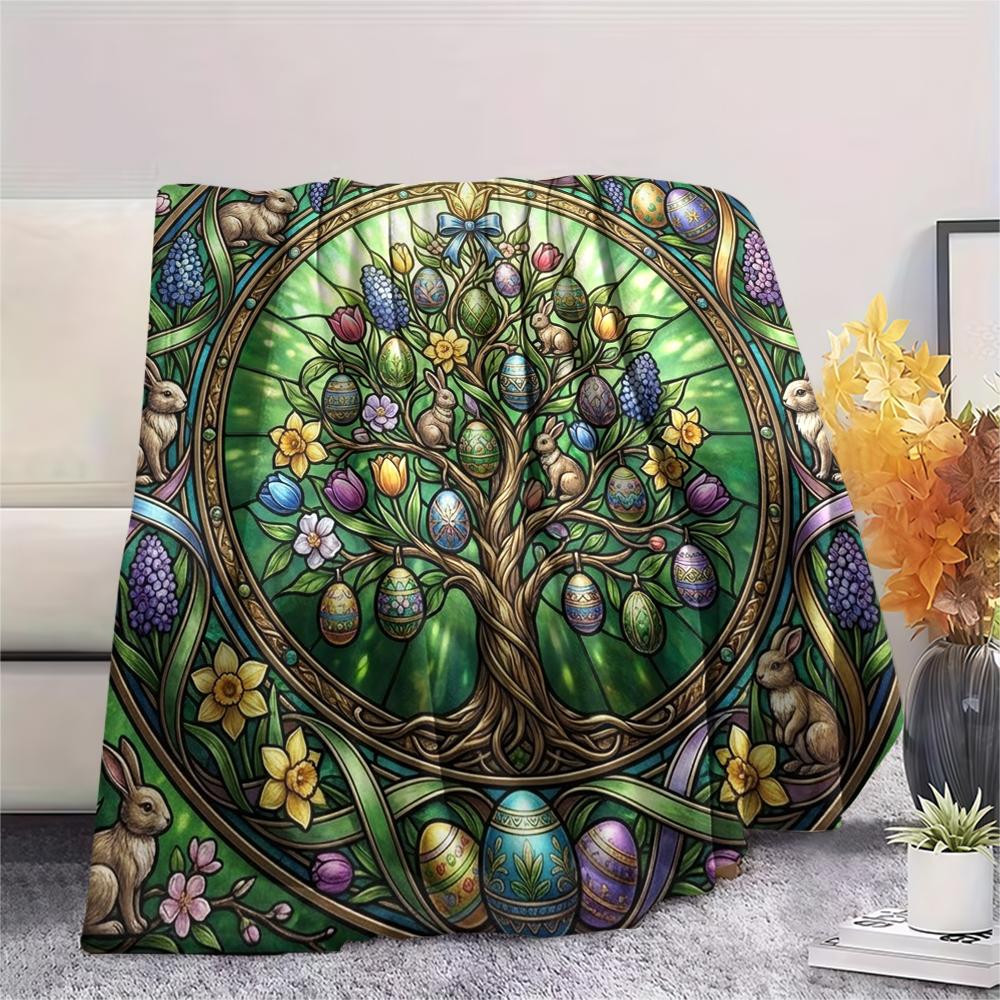 1Pc Easter Print Flannel Blanket, High quality Comfortable for All Seasons, Home Decor, Warmth and Comfort, Perfect for Christmas Gifts W4