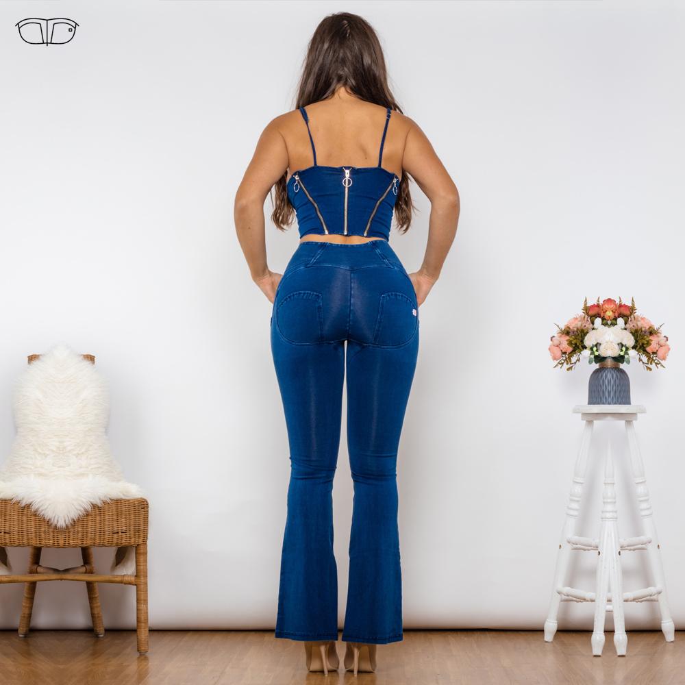 Shascullfites Shaper Set Body Body Tričko na zip Push Up Tmavě modré džíny Top Džíny s vysokým pasem Dvoudílné šaty