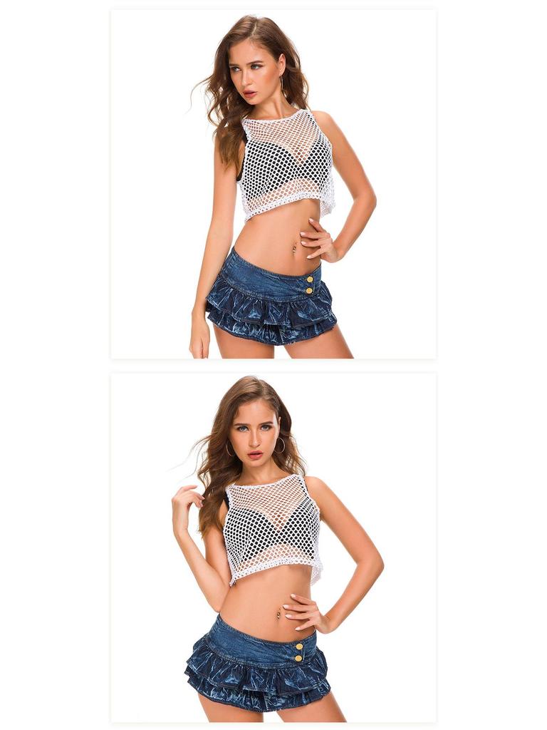 Korean Style Sexy Denim Mini Skirt: Performance Outfit for Lead Dancers, DJs, and Nightclub Singers